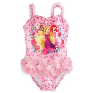NWT Disney Store The Three Princesses One Piece Girls Swimsuit Size 4-10y